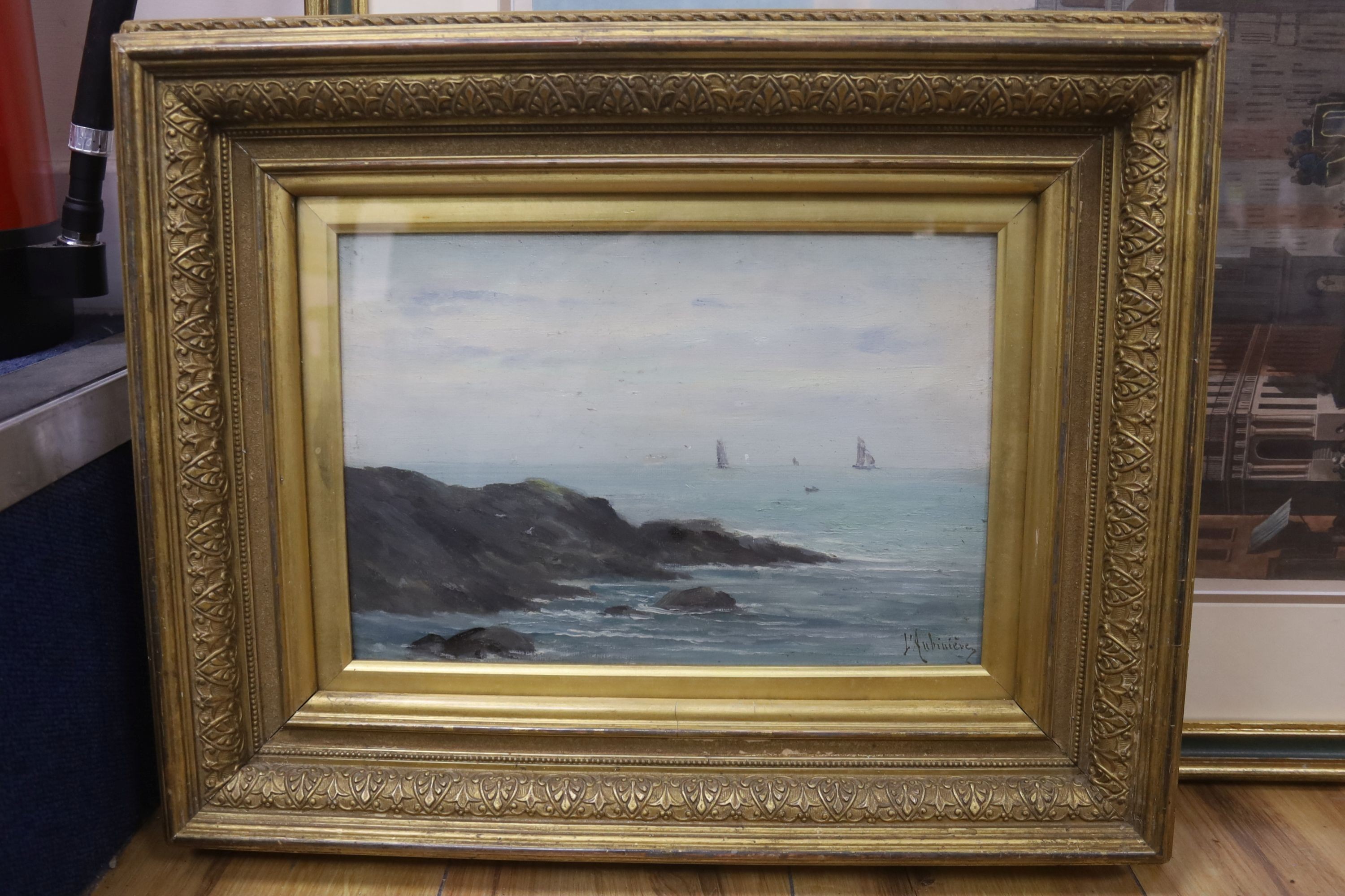Georgina Martha de L'Aubiniere (1848-1930), oil on canvas, Coastal landscape, signed, 20 x 29cm